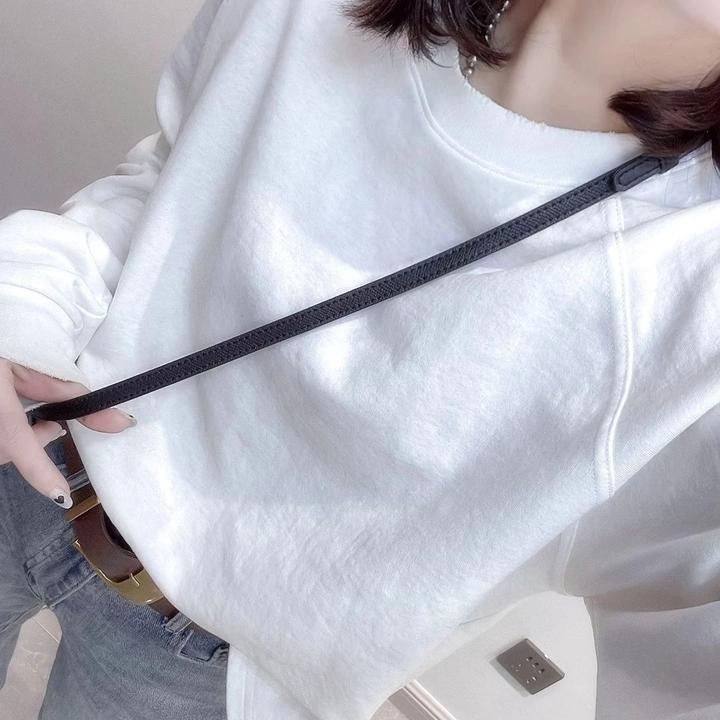 欧货2025秋季新款纯色净版宽松T恤女百搭领子毛边长袖白色上