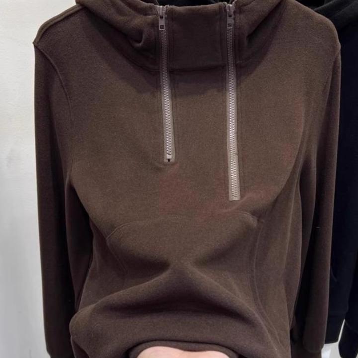 咖色双面绒连帽卫衣女2025秋冬新款设计感宽松双拉链帽衫长袖