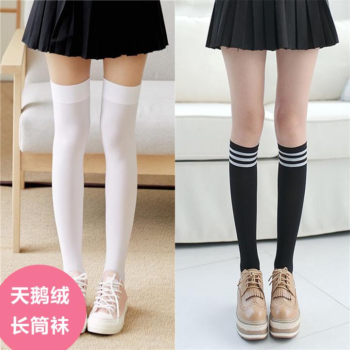 春秋款天鹅绒过膝袜高筒袜日系薄丝袜女中长筒袜子学生韩国学院风