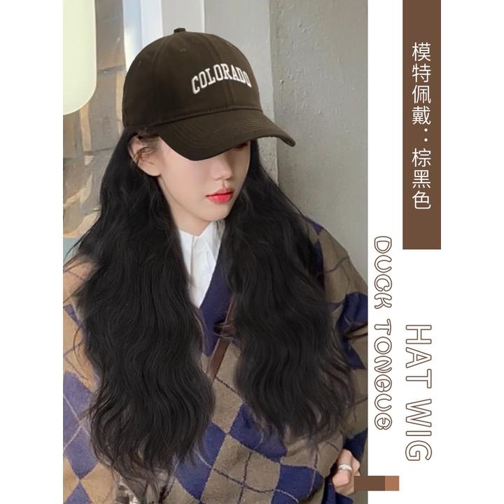 帽子假发一体女长发时尚仿真人发网红棒球帽长卷发全头套式假发套