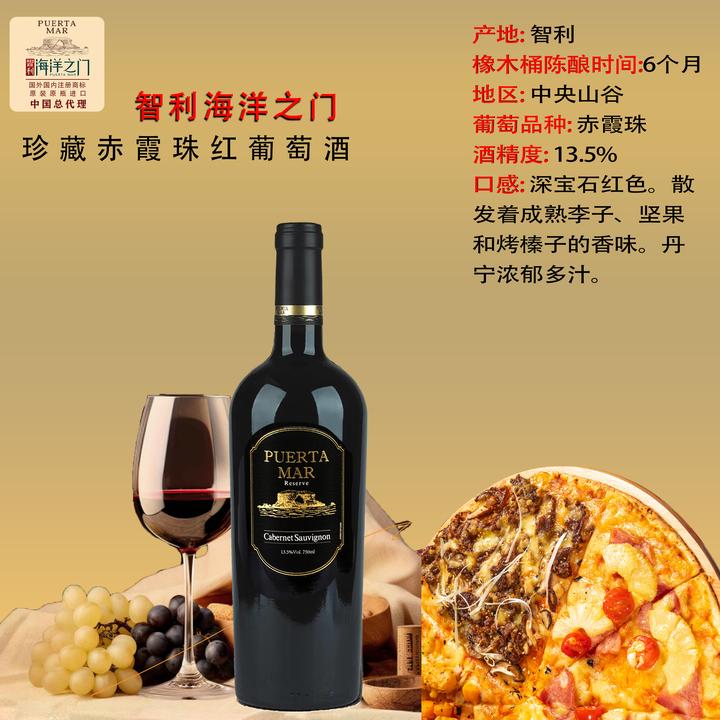 智利海洋之门珍藏赤霞珠红葡萄酒浓烈单宁浓郁丰盈原瓶原装进口