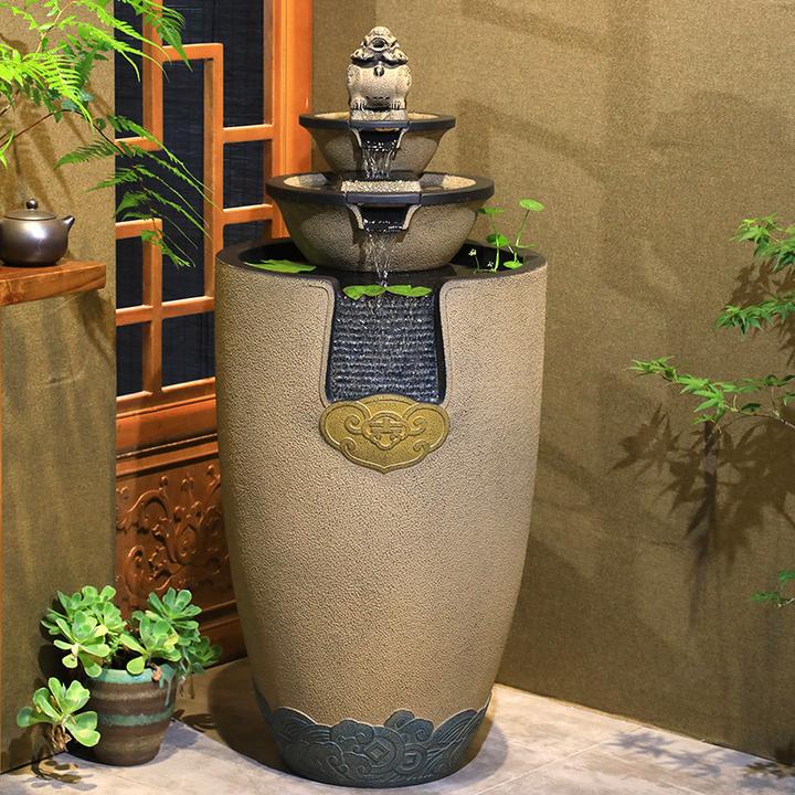 汉韵堂中式流水手工室内全自动电视柜循环水喷泉落地新居开业景观