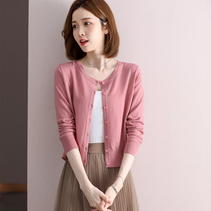 羊毛开衫女薄款毛衣小外套春秋配裙子长袖短款针织衫外搭上衣女士