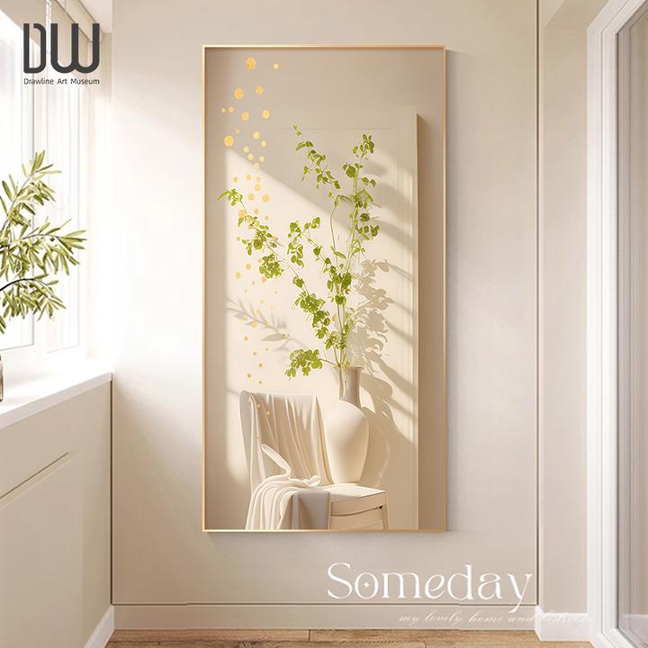 【春日和煦】奶油风入户玄关画装饰画简约光影绿植走廊过道壁画