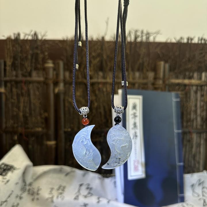 天然岫玉【水墨龙凤佩】情侣吊坠一对 百搭新中式国风 【选款找客服】