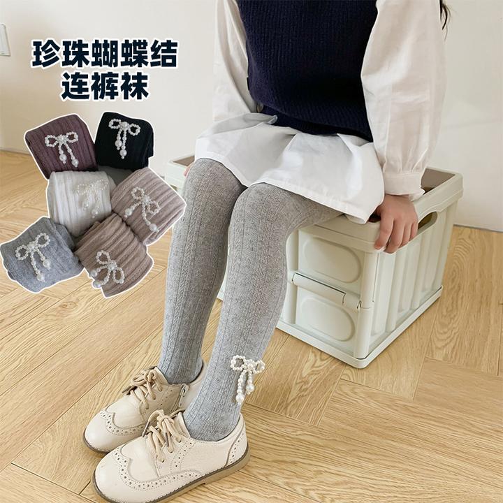 儿童连裤袜春秋星星裤珍珠蝴蝶结连裤袜宝宝可开档女童裤袜打底裤