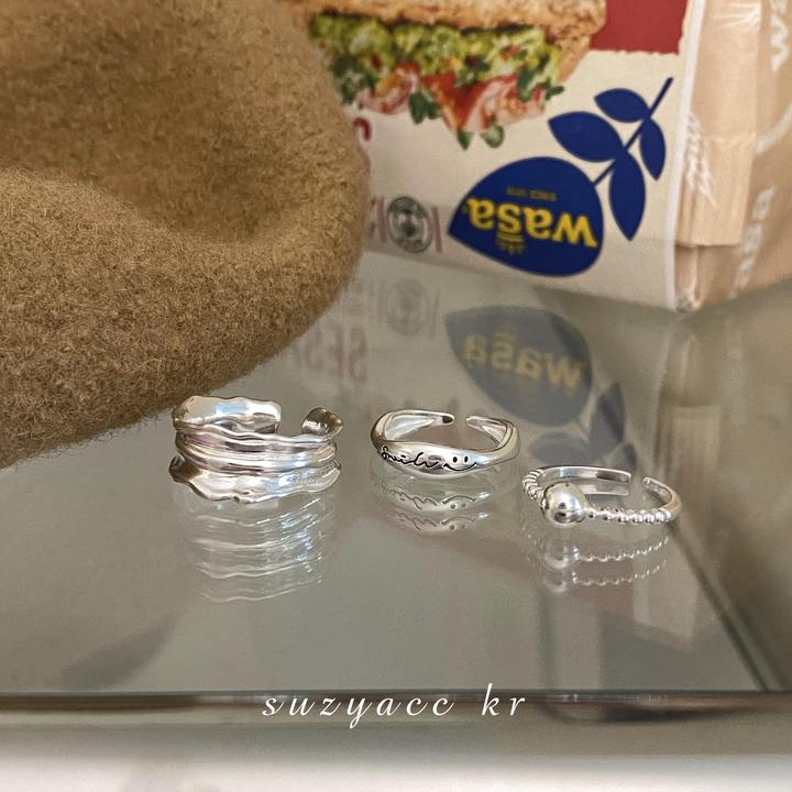 Suzyacc Kr 925银戒指 小众设计感笑脸花边戒指百搭韩系J0521
