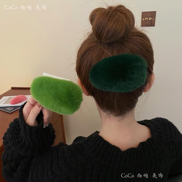 【獭兔毛】真毛毛绒绒发饰后脑勺抓夹大发抓夹韩版鲨鱼夹百搭头饰
