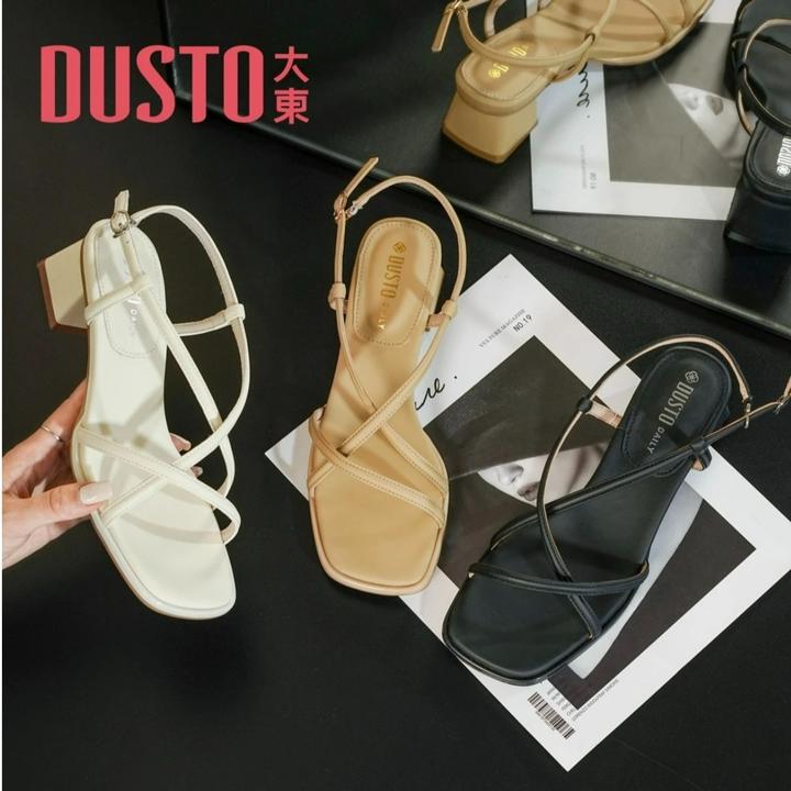 DUSTO/大东绑带凉鞋夏季新款优雅一字扣中跟细带组合粗跟女鞋0040
