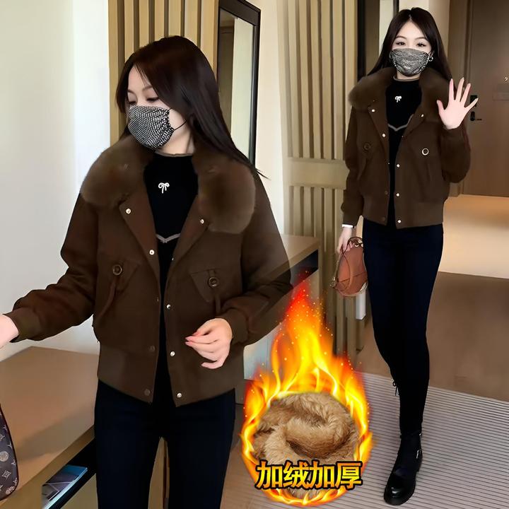 派克服外套女士秋冬季新款妈妈毛领加厚时尚棉服加绒保暖短款棉衣