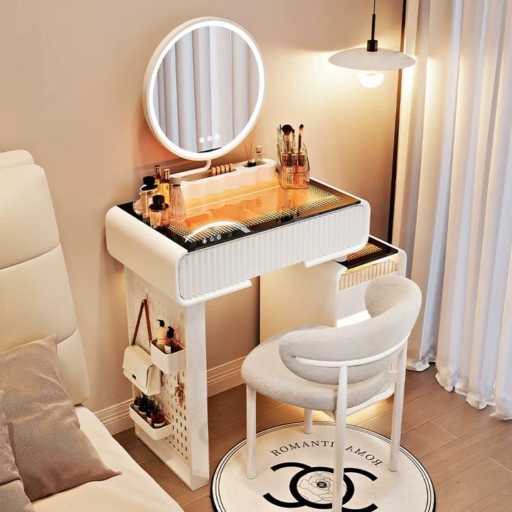 梳妆台卧室现代简约小户收纳斗柜一体化妆台极简奶油风实木化妆桌