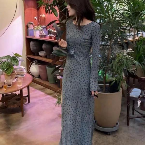 法式气质名媛女神范高级感显瘦波点长袖连衣裙女2025春夏新款裙子