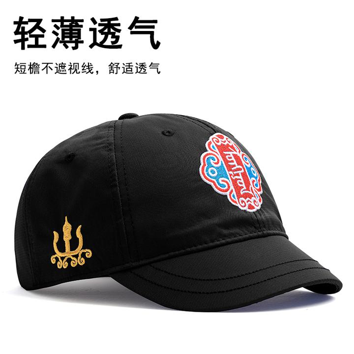 2022新款帽子男短帽檐春夏季棒球帽薄款透气民族风刺绣鸭舌帽短沿