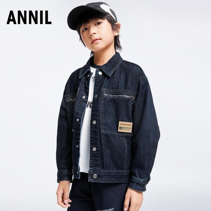 安奈儿童装男童牛仔外套2024秋装新款儿童洋气纯棉休闲夹克上衣