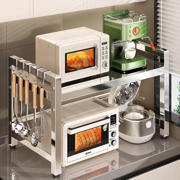 优勤厨房不锈钢微波炉置物架家用台面多功能双层烤箱电饭煲收纳架