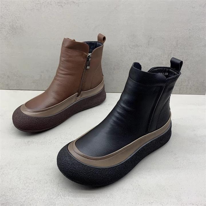 外贸撤柜2024冬季新款真皮女鞋欧美时尚休闲平跟厚底保暖新款短靴