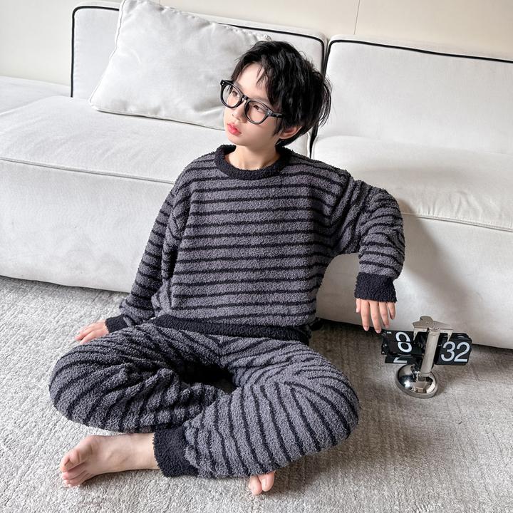 儿童睡衣中大童秋冬季珊瑚绒加厚款法兰绒男孩新款男童家居服套装