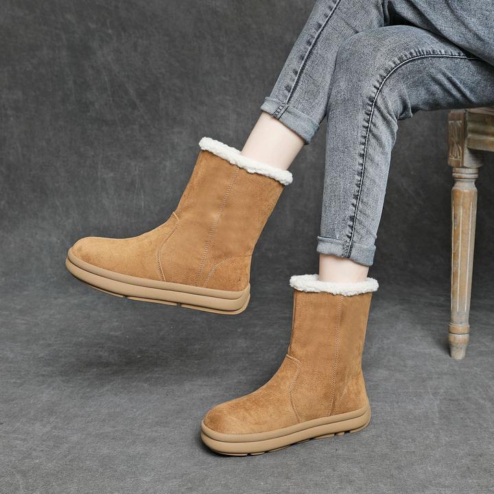 真皮两穿羊羔毛保暖雪地靴女2024冬季新款一脚蹬百搭套筒加厚棉鞋