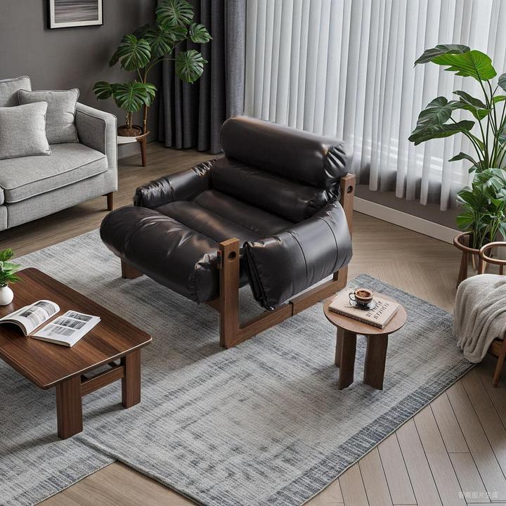 中古风泽西岛椅休闲椅阳台单人懒人沙发躺椅客厅可躺可睡实木沙发