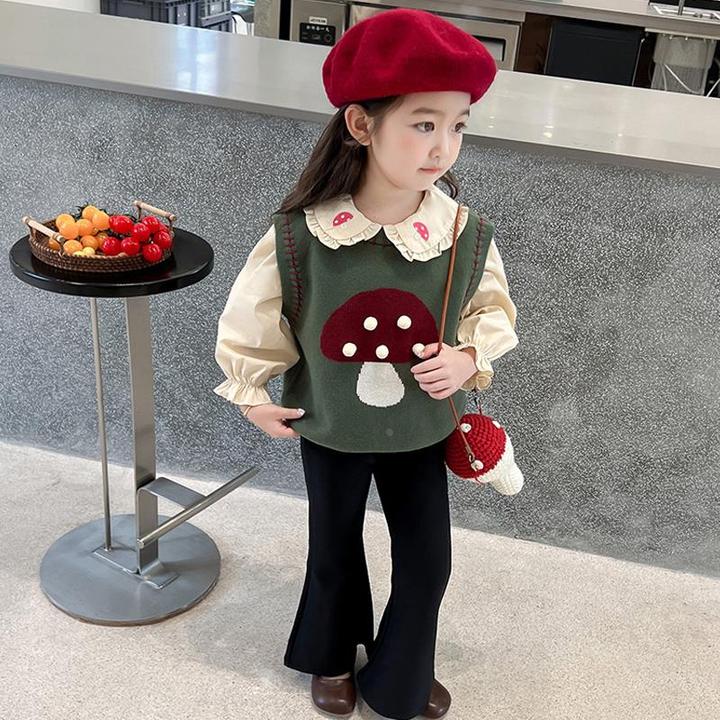 女童春秋季马甲套装新款秋装儿童时髦洋气秋款宝宝衬衫马夹两件套