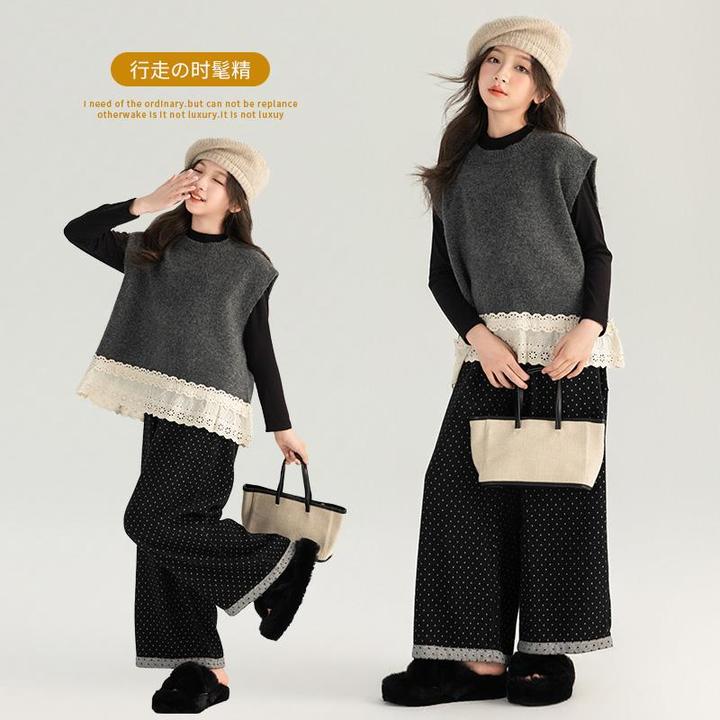 毛衣马甲女童秋装2024新款套装儿童秋冬针织衫女大童早秋韩系穿搭