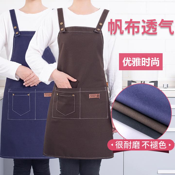 帆布围裙厨房专用防油围腰男女奶茶店咖啡馆服务员工作服牛仔罩衣
