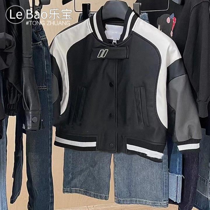 韩版童装男童秋装外套皮衣时髦百搭宽松休闲黑色棒球服2024新款潮