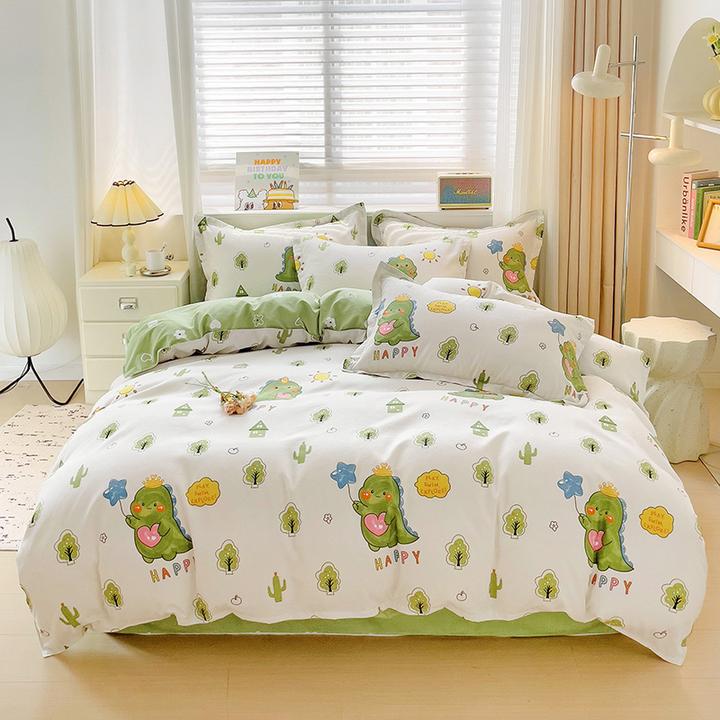 爆款高端水洗棉四季款四件套轻奢亲肤简约加厚印花宿舍磨毛斜纹