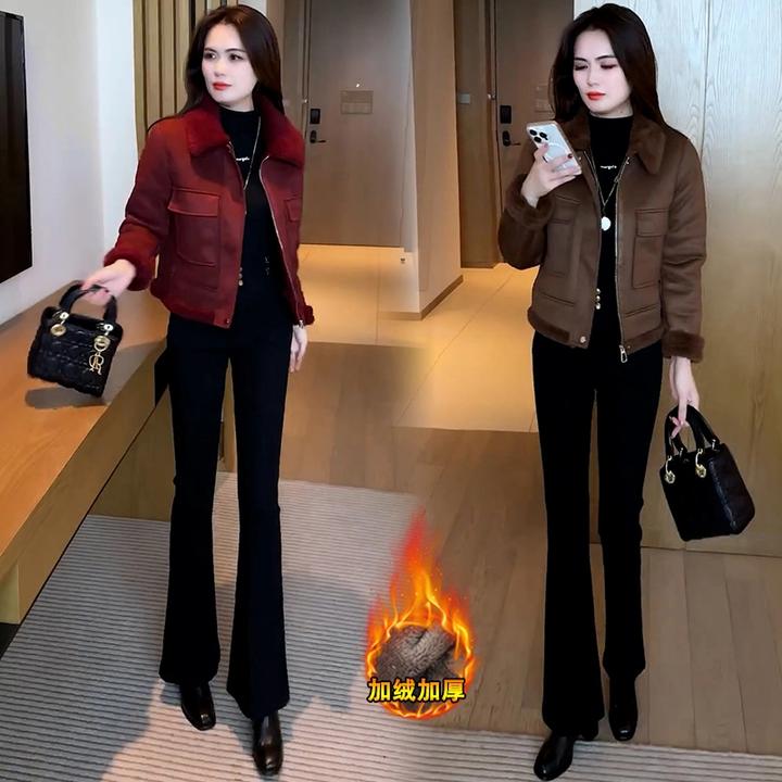 加绒加厚短外套女2024冬季新款时髦洋气小个子百搭夹克上衣