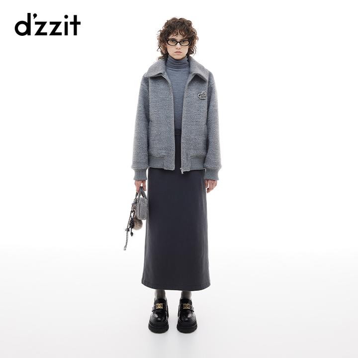 dzzit地素毛呢外套24冬新款老钱风拼接针织翻领短大衣女3I4G1751B