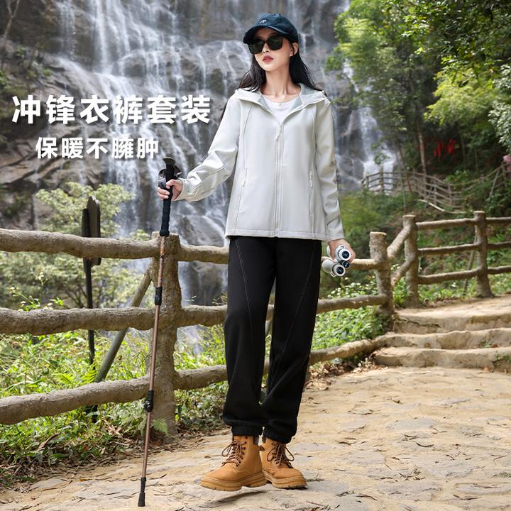 【加绒两件套】冲锋衣套装女士款户外运动骑行登山防风防水保暖1307