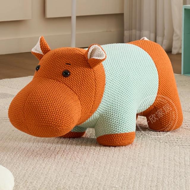 创意河马凳子家用卡通针织换鞋凳动物造型坐凳客厅可爱穿鞋凳矮凳