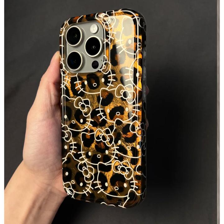 BANCA满屏豹纹线条Kitty适用苹果16手机壳iphone15/14pro冰川壳13