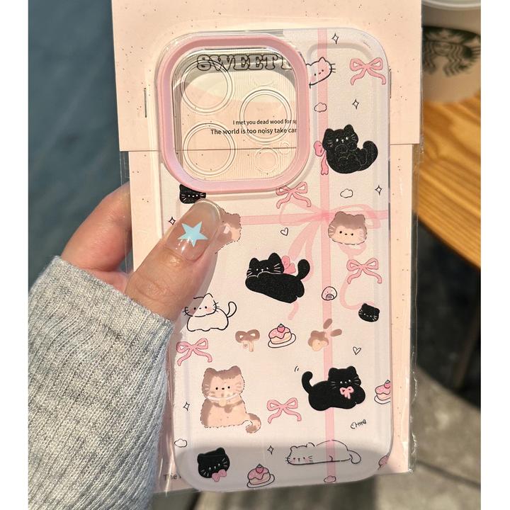 BANCA镂空丝带黑白猫苹果15/14手机壳华为Pura70vivoS18小米oppo