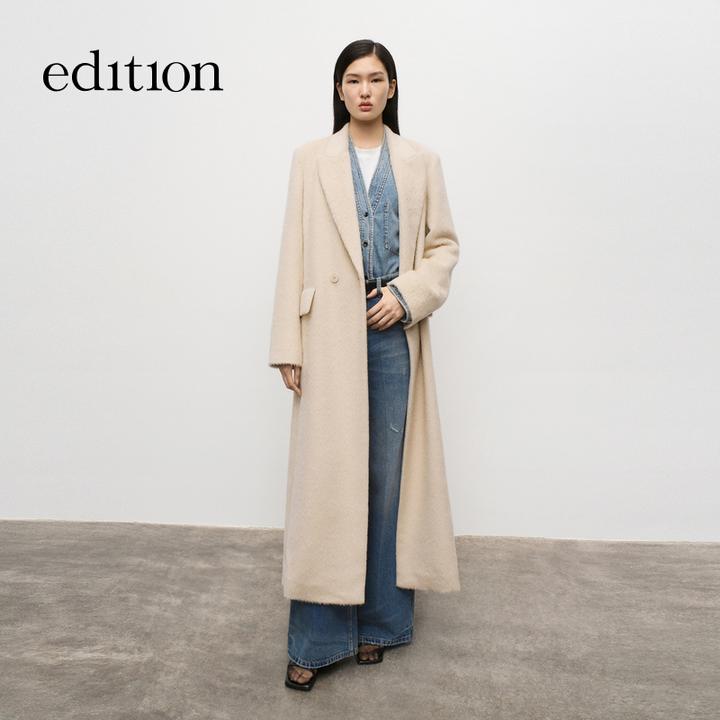 edition冬驼白色羊驼毛绵羊毛长款西装毛呢大衣#EBD3OVC004