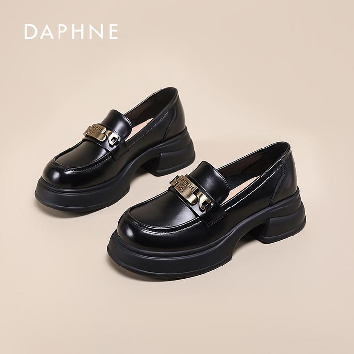 达芙妮厚底黑色小皮鞋女2025新款四季复古英伦乐福鞋时尚百搭女鞋