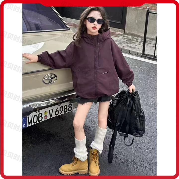 女童秋季新款防水涤纶冲锋衣带帽休闲潮款