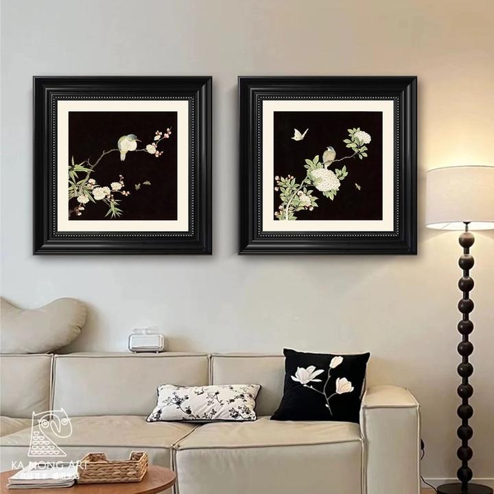 《喜鹊登枝》新中式玄关装饰画客厅法式中国风艺术高级感花鸟4040