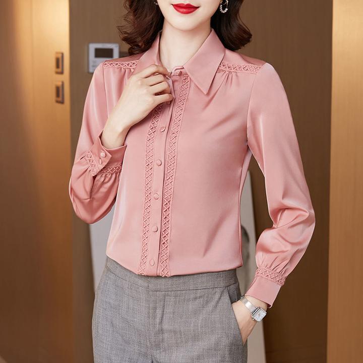 洋气设计感雪纺衬衫女长袖2025春秋新款纯色上衣气质修身衬衣薄