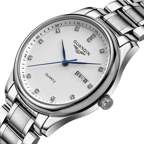 正品时尚冠琴超薄款双日历全自动石英防水男女精钢带情侣手表一对