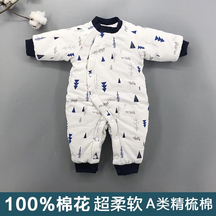 婴儿手工棉衣棉花连体衣秋冬季男女宝宝外出加厚哈衣新生儿衣服