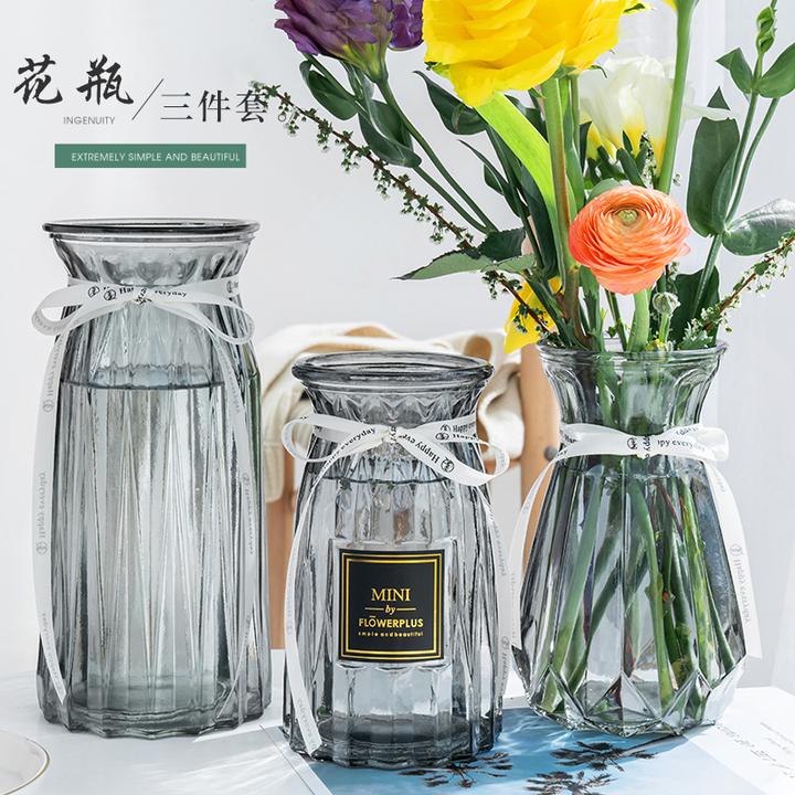 乐之沭【花瓶三件套】北欧玻璃插花瓶透明干花创意插花花瓶摆放