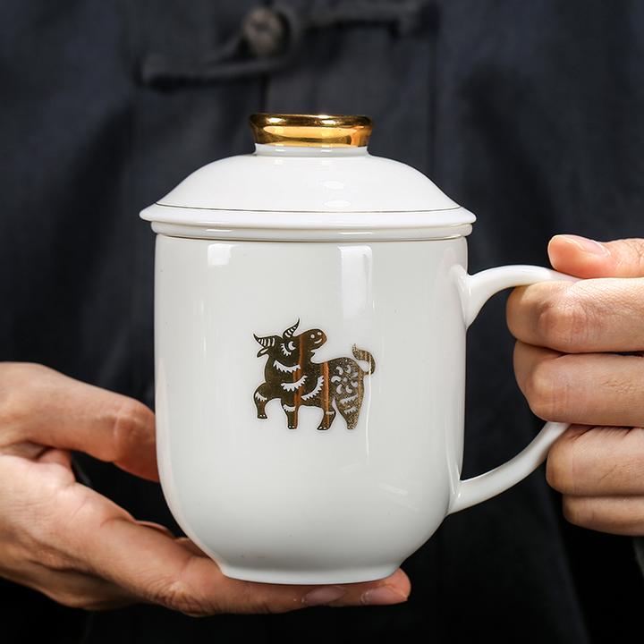 德化白瓷茶杯生肖水杯羊脂玉陶瓷高档泡茶杯个人单杯雕刻私人定制