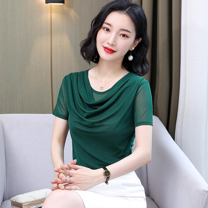 短袖网纱上衣女夏2025新款百搭气质时尚修身显瘦收腰t恤小衫洋气