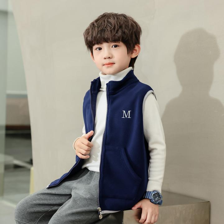 校服保暖神器儿童马甲春秋季男童背心加厚秋冬摇粒绒开衫 9093-1