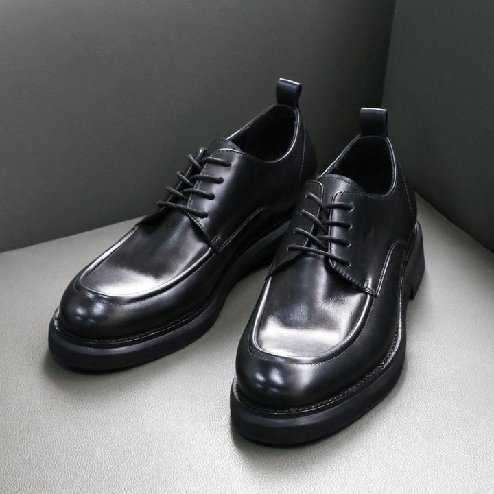 DK1909-U真皮圆头系带韩版男潮流商务休闲皮鞋大头增高厚底手工