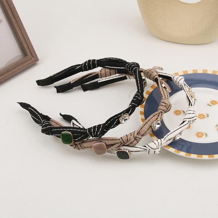 韩国气质百搭发箍小香风水晶蝴蝶结头箍细边刘海压发防滑发饰发卡