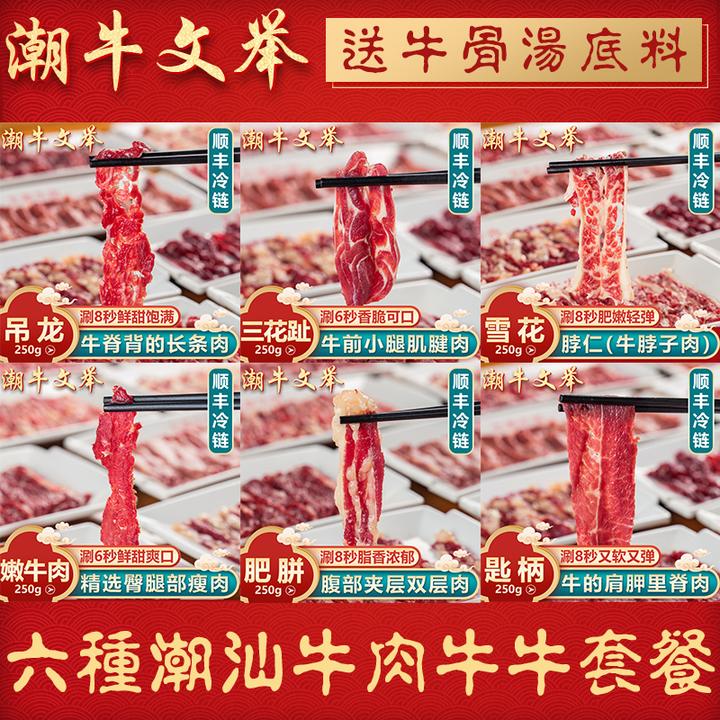 潮牛文举 正宗潮汕牛肉火锅纯牛肉套餐6种牛肉牛骨各250g共1750g