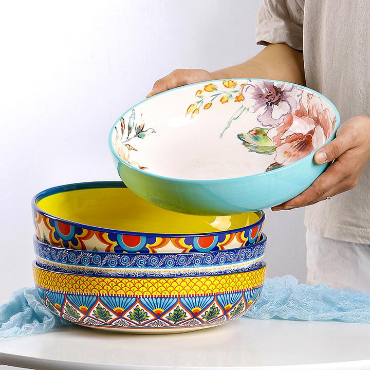 大号酸菜鱼盆家用陶瓷沙拉碗大号田园风大汤碗釉下彩欧式大碗