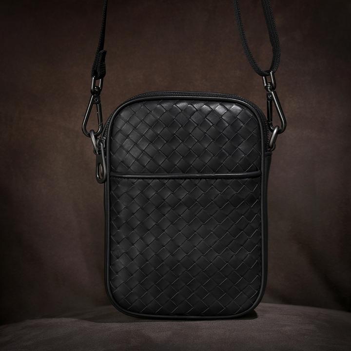 jiuli/久鲤手工编织真皮手机包小型单肩斜挎包竖款包包